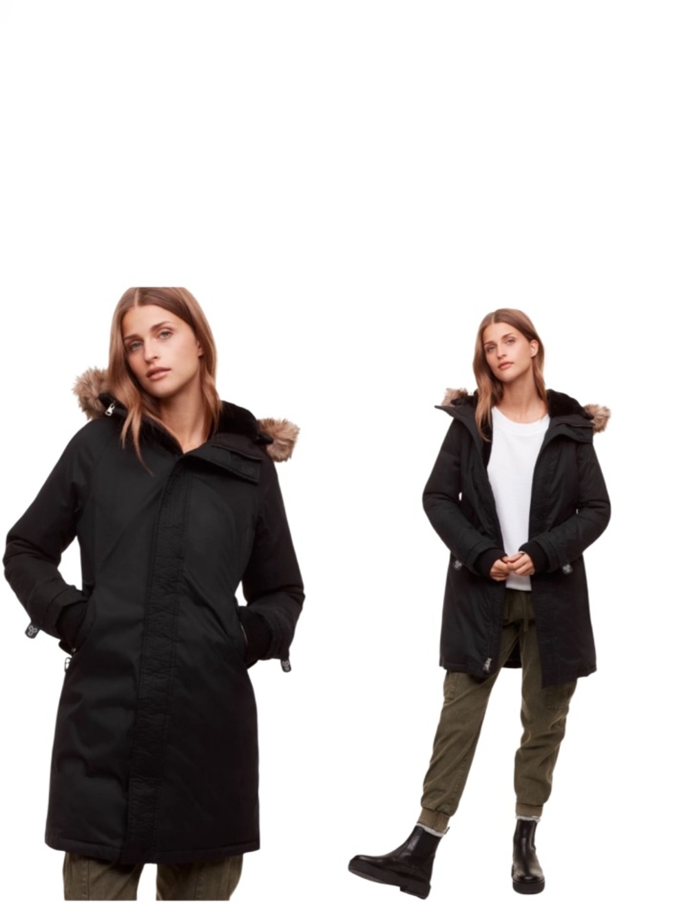 Aritzia TNA Black Avoriaz Parka with Faux Fur Hood